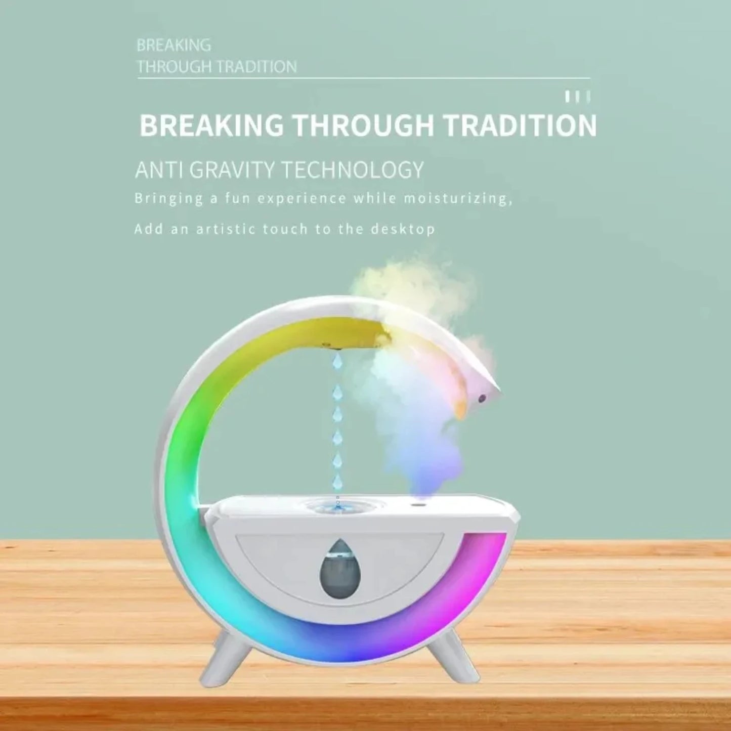Innovative Anti-Gravity 350ml RGB Night Light Air Humidifier with Water Droplet Sprayer