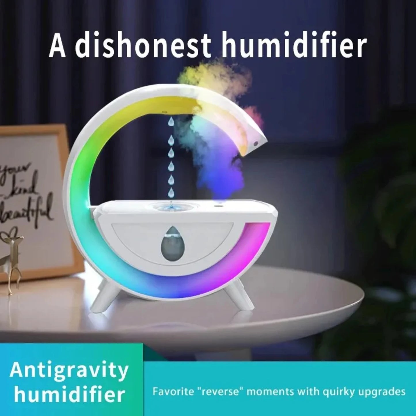 Innovative Anti-Gravity 350ml RGB Night Light Air Humidifier with Water Droplet Sprayer