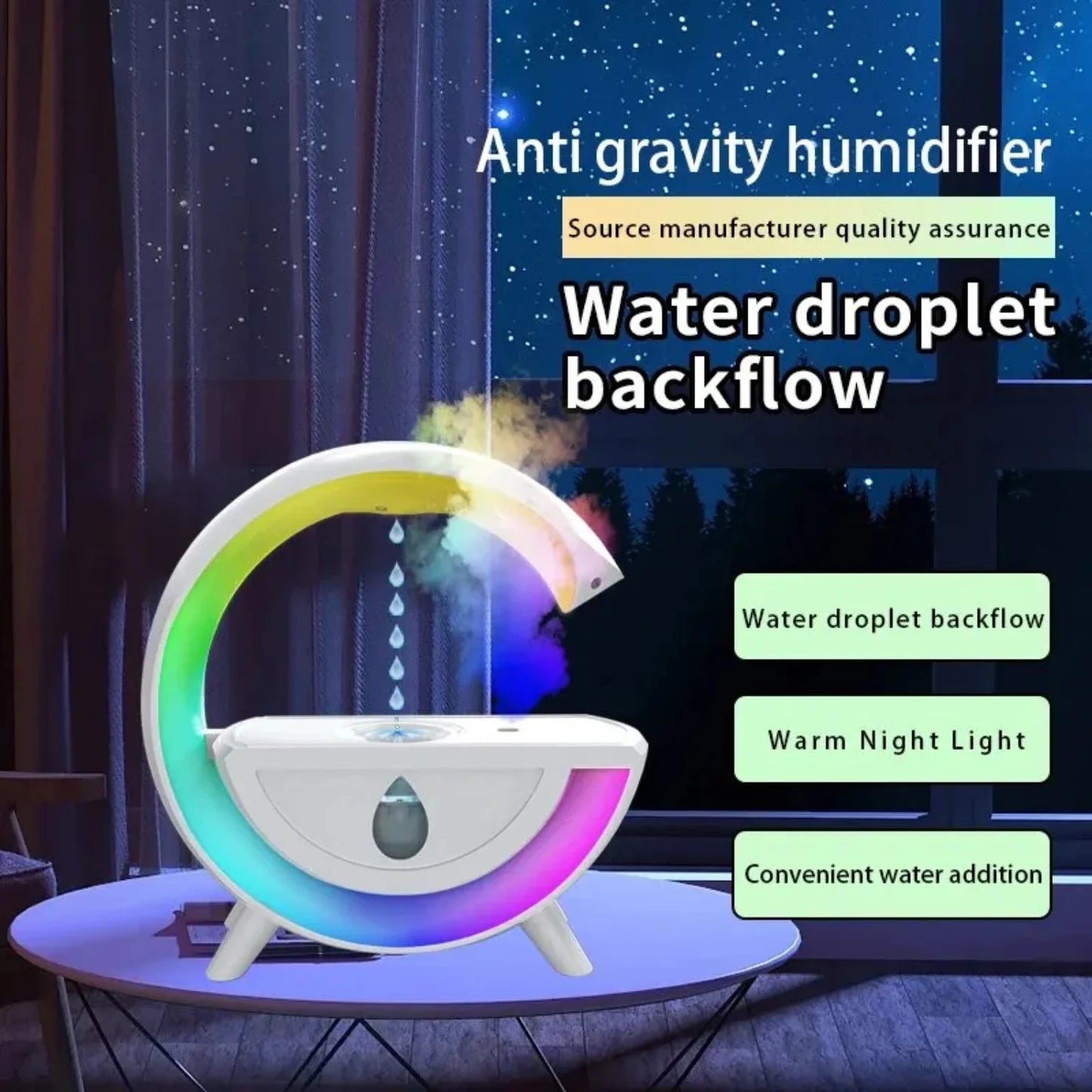 Innovative Anti-Gravity 350ml RGB Night Light Air Humidifier with Water Droplet Sprayer