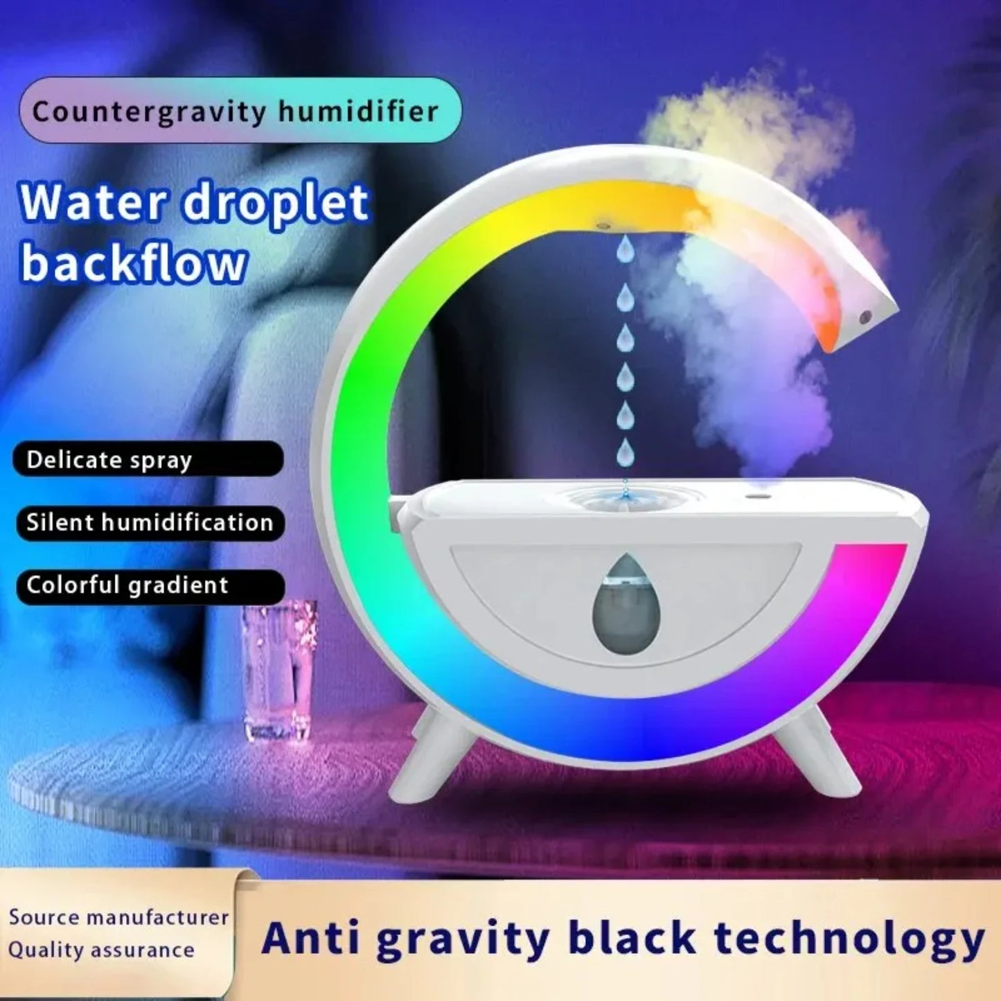 Innovative Anti-Gravity 350ml RGB Night Light Air Humidifier with Water Droplet Sprayer