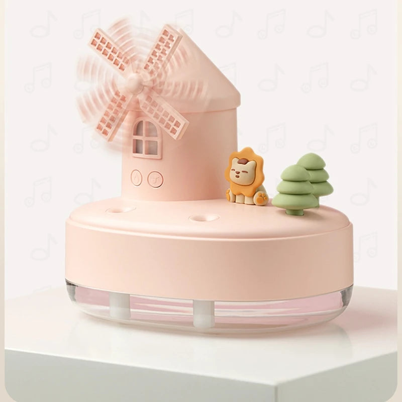 Windmill Humidifier Mini Desktop Cute Pet Humidifier Cool Mist Humidifier With Music Box And Night Light