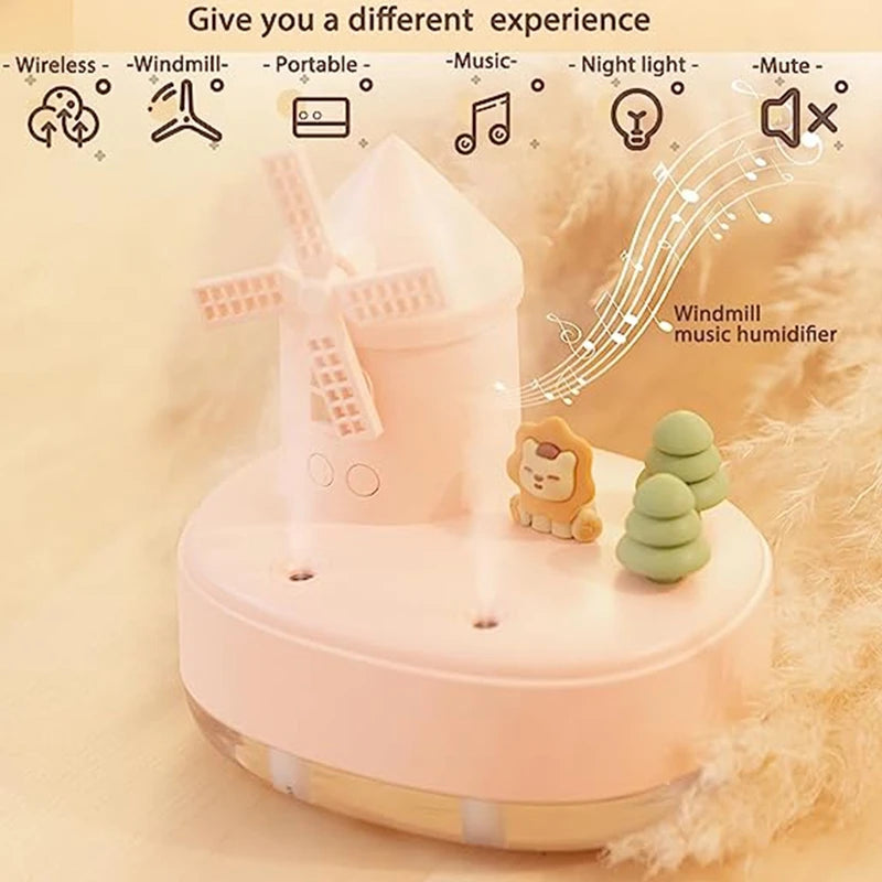 Windmill Humidifier Mini Desktop Cute Pet Humidifier Cool Mist Humidifier With Music Box And Night Light